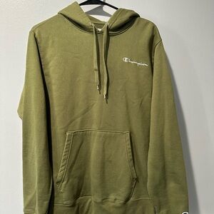 Champion Olive Green Hoodie with Script Logo